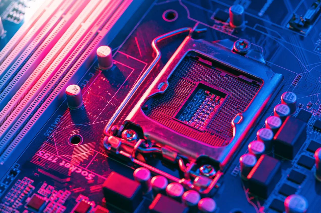 Computer components displayed in a calm workspace